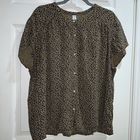 Old Navy button front animal print blouse Sz XXL cap sleeve - Picture 1 of 4